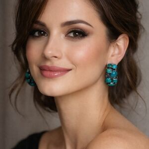 Elegant Turquoise and Silver Hoop Earrings